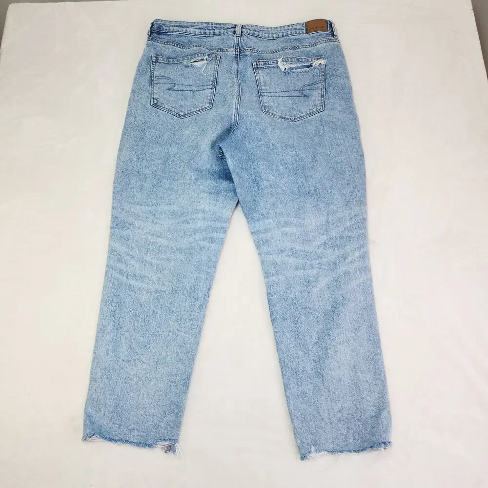 American Eagle Strigid Mom Jeans 18 38x28 High Rise Ripped Destroyed 90s Grunge - Picture 2 of 7